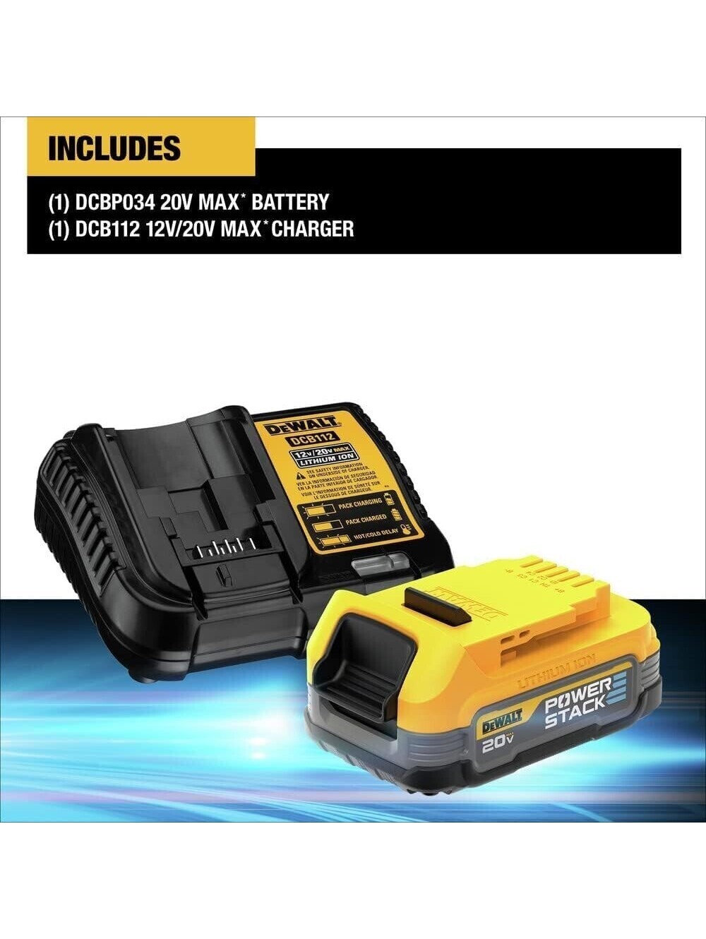 DEWALT XR POWERSTACK 20V MAX 1.7Ah Li-Ion Battery Charger Kit DCBP034C